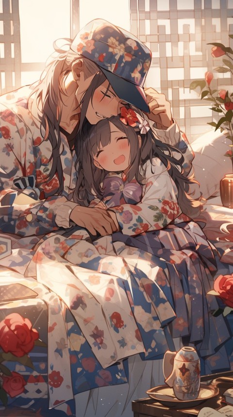 Cute Romantic Anime couple sleeping together on Bed Room Aesthetic (216)