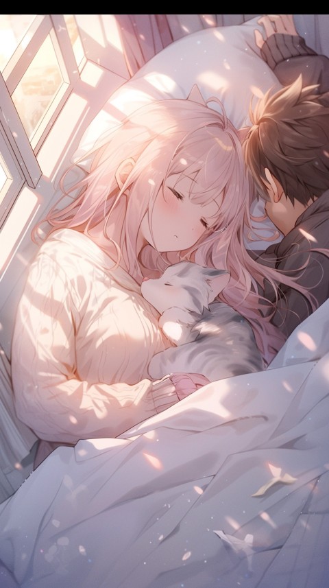 Cute Romantic Anime couple sleeping together on Bed Room Aesthetic (204)