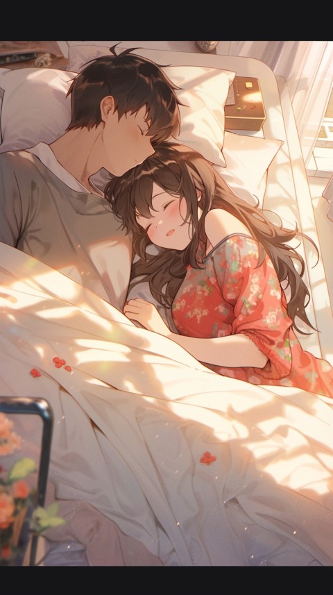 Cute Romantic Anime couple sleeping together on Bed Room Aesthetic (211)