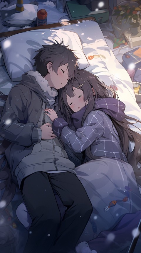 Cute Romantic Anime couple sleeping together on Bed Room Aesthetic (237)
