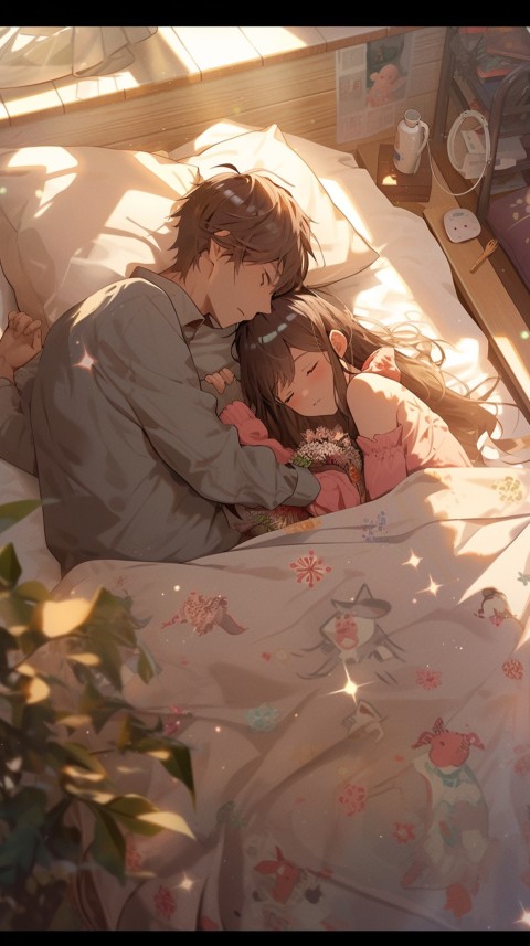 Cute Romantic Anime couple sleeping together on Bed Room Aesthetic (244)