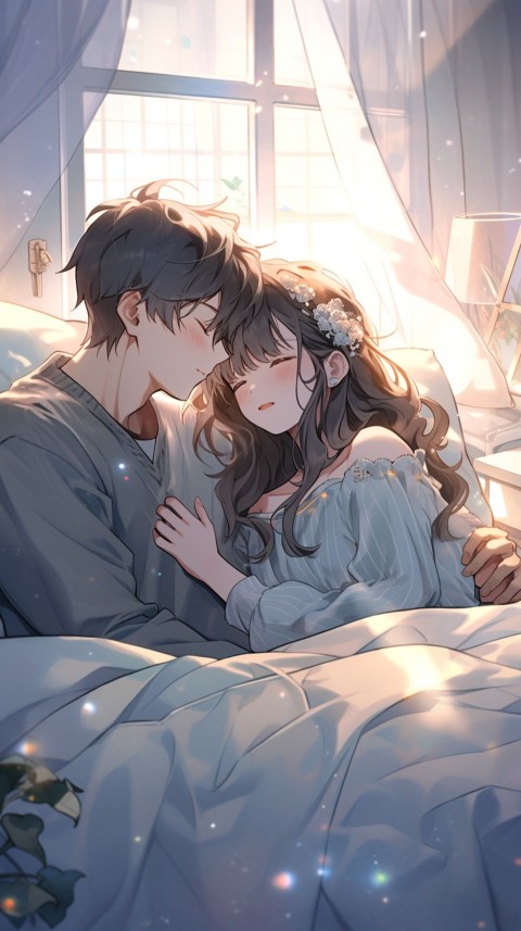 Cute Romantic Anime couple sleeping together on Bed Room Aesthetic (248)