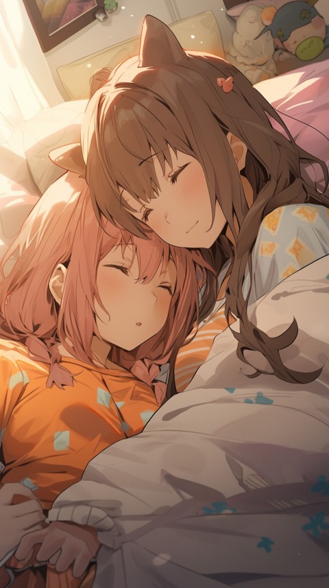 Cute Romantic Anime couple sleeping together on Bed Room Aesthetic (231)