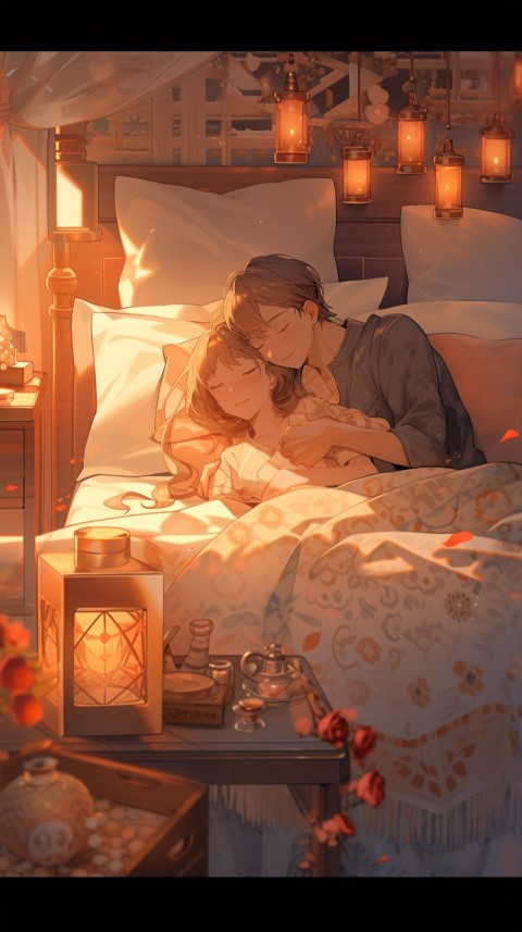 Cute Romantic Anime couple sleeping together on Bed Room Aesthetic (221)