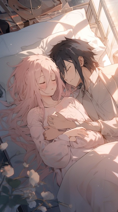 Cute Romantic Anime couple sleeping together on Bed Room Aesthetic (250)