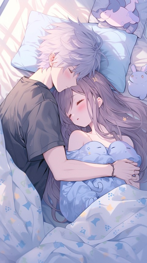 Cute Romantic Anime couple sleeping together on Bed Room Aesthetic (206)