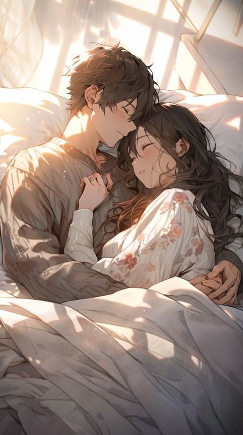 Cute Romantic Anime couple sleeping together on Bed Room Aesthetic (209)