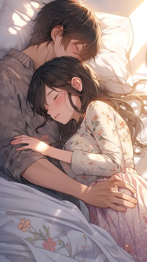 Cute Romantic Anime couple sleeping together on Bed Room Aesthetic (247)