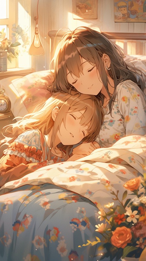 Cute Romantic Anime couple sleeping together on Bed Room Aesthetic (218)