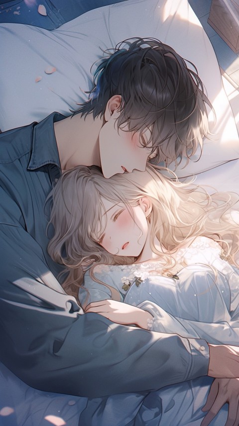 Cute Romantic Anime couple sleeping together on Bed Room Aesthetic (201)