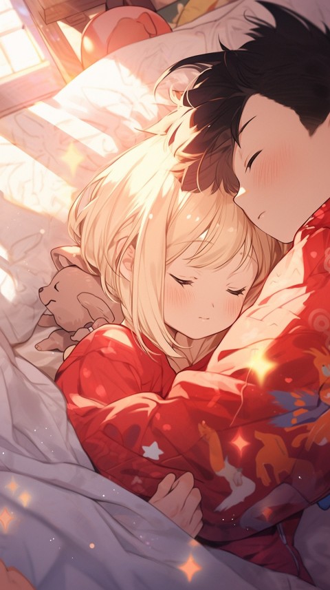 Cute Romantic Anime couple sleeping together on Bed Room Aesthetic (243)