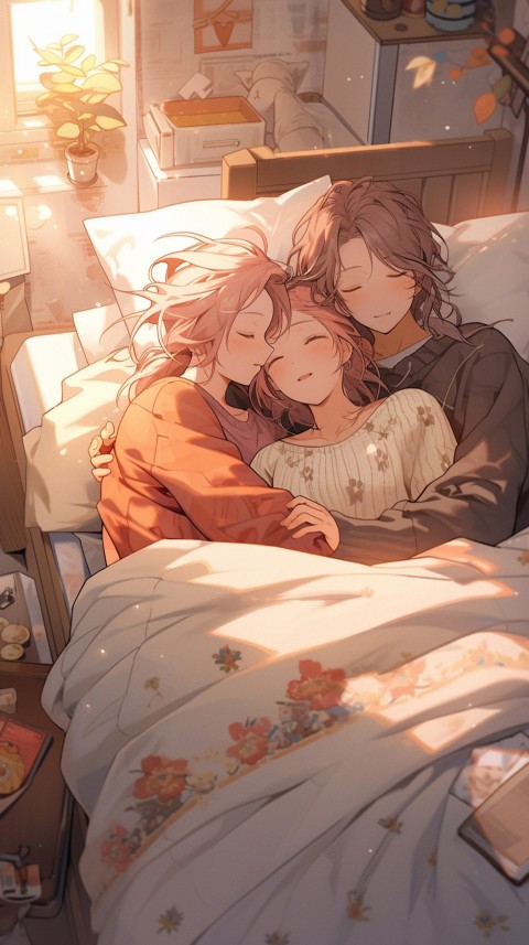 Cute Romantic Anime couple sleeping together on Bed Room Aesthetic (214)
