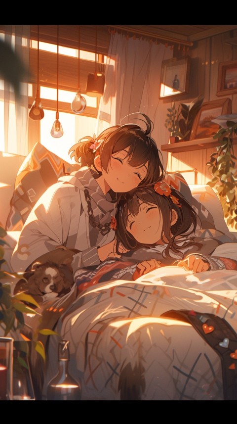 Cute Romantic Anime couple sleeping together on Bed Room Aesthetic (219)