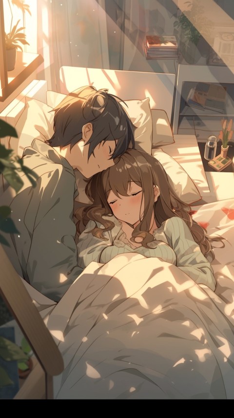 Cute Romantic Anime couple sleeping together on Bed Room Aesthetic (260)