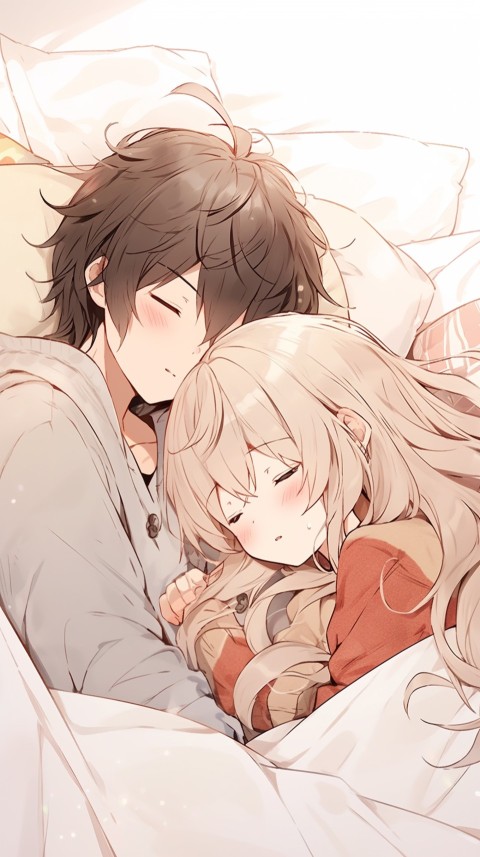 Cute Romantic Anime couple sleeping together on Bed Room Aesthetic (262)