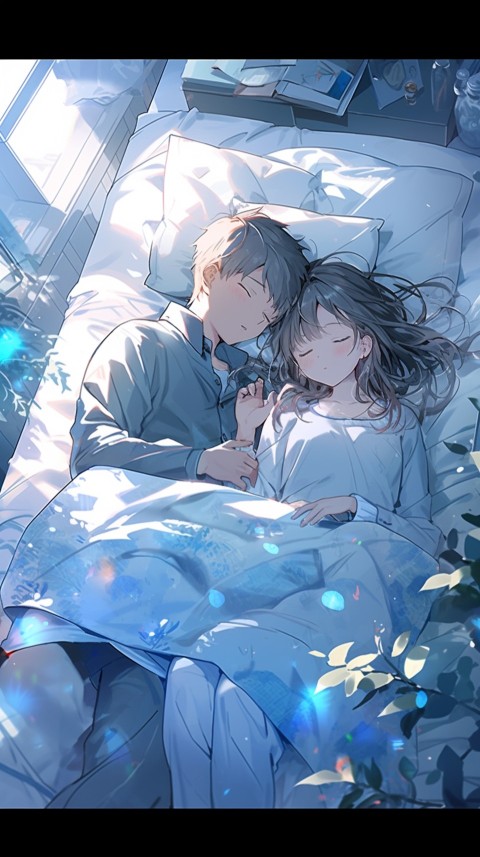 Cute Romantic Anime couple sleeping together on Bed Room Aesthetic (277)