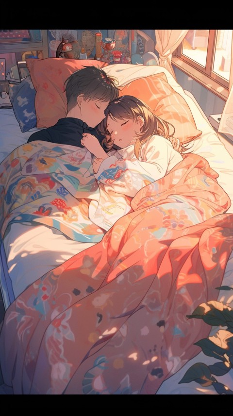Cute Romantic Anime couple sleeping together on Bed Room Aesthetic (289)