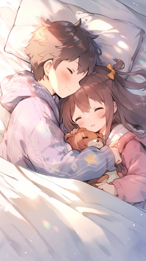 Cute Romantic Anime couple sleeping together on Bed Room Aesthetic (266)