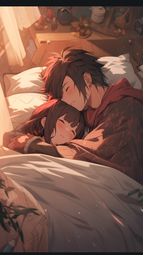 Cute Romantic Anime couple sleeping together on Bed Room Aesthetic (254)