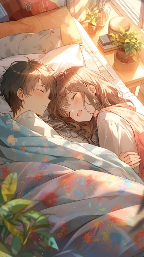 Cute Romantic Anime couple sleeping together on Bed Room Aesthetic (270)