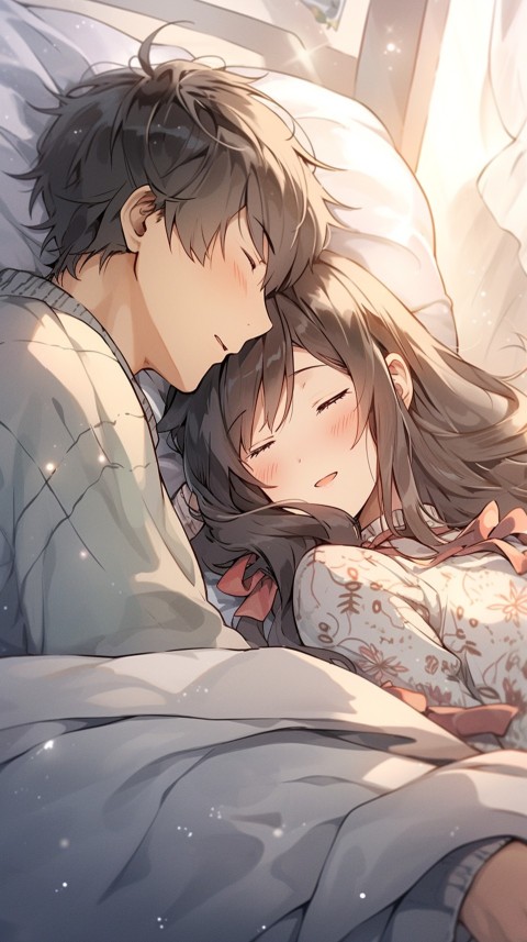 Cute Romantic Anime couple sleeping together on Bed Room Aesthetic (268)