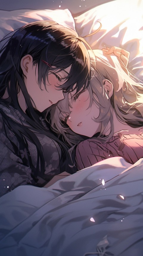 Cute Romantic Anime couple sleeping together on Bed Room Aesthetic (274)