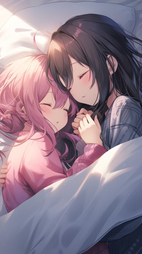 Cute Romantic Anime couple sleeping together on Bed Room Aesthetic (263)