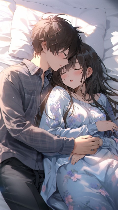 Cute Romantic Anime couple sleeping together on Bed Room Aesthetic (261)