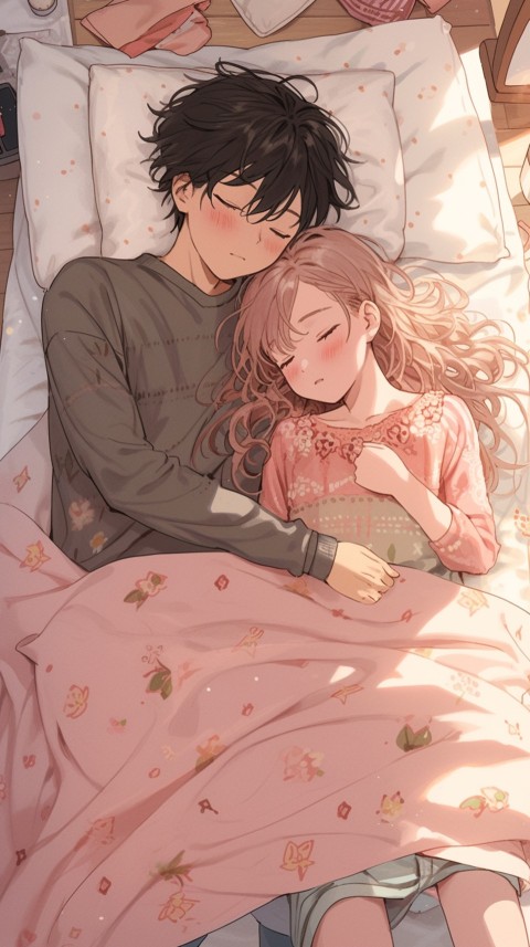 Cute Romantic Anime couple sleeping together on Bed Room Aesthetic (251)