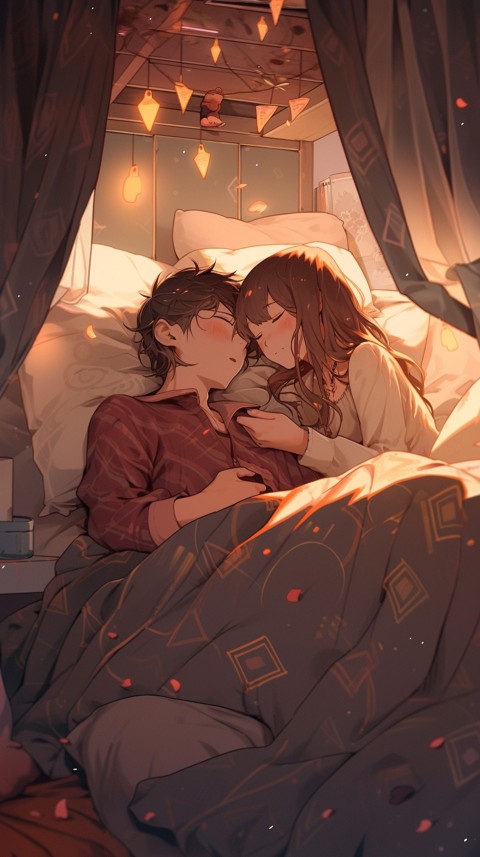 Cute Romantic Anime couple sleeping together on Bed Room Aesthetic (275)