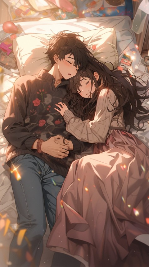 Cute Romantic Anime couple sleeping together on Bed Room Aesthetic (273)