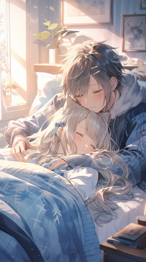 Cute Romantic Anime couple sleeping together on Bed Room Aesthetic (286)