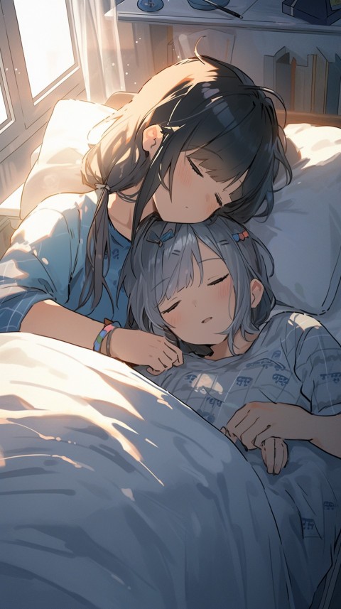 Cute Romantic Anime couple sleeping together on Bed Room Aesthetic (280)