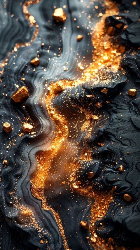 Black and gold abstract background with golden paint in the style of ink aesthetic (41)