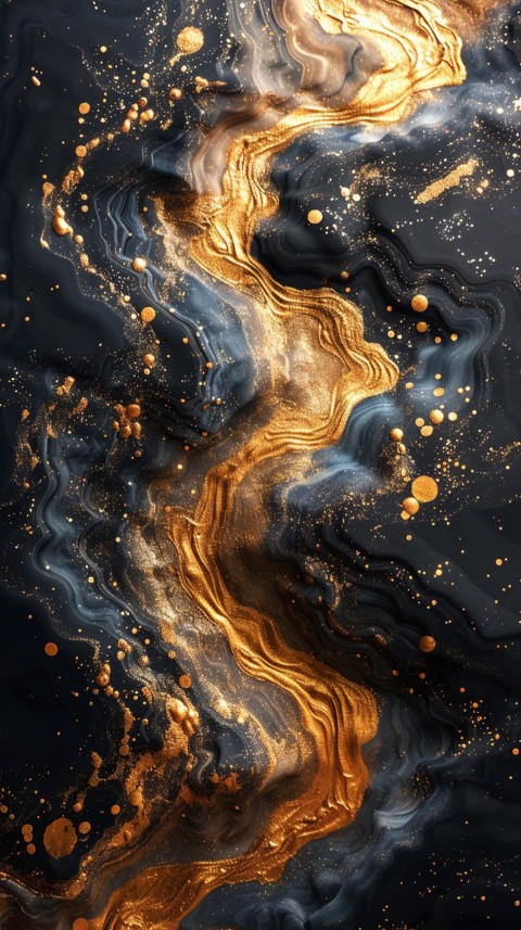 Black and gold abstract background with golden paint in the style of ink aesthetic (15)