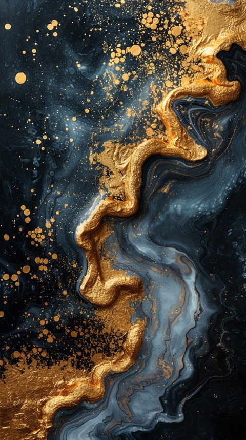 Black and gold abstract background with golden paint in the style of ink aesthetic (23)