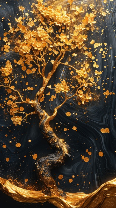 Black and gold abstract background with golden paint in the style of ink aesthetic (65)