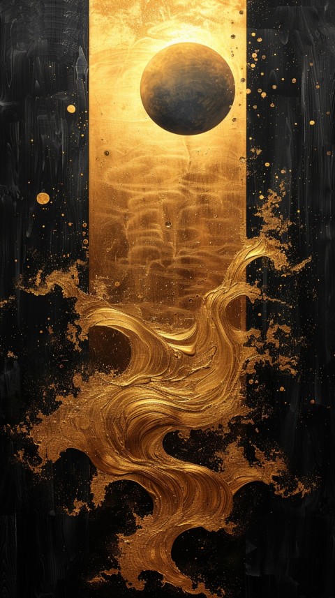 Black and gold abstract background with golden paint in the style of ink aesthetic (81)