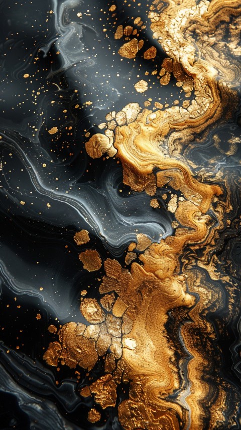 Black and gold abstract background with golden paint in the style of ink aesthetic (74)