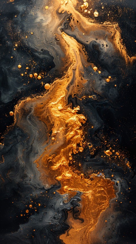 Black and gold abstract background with golden paint in the style of ink aesthetic (63)