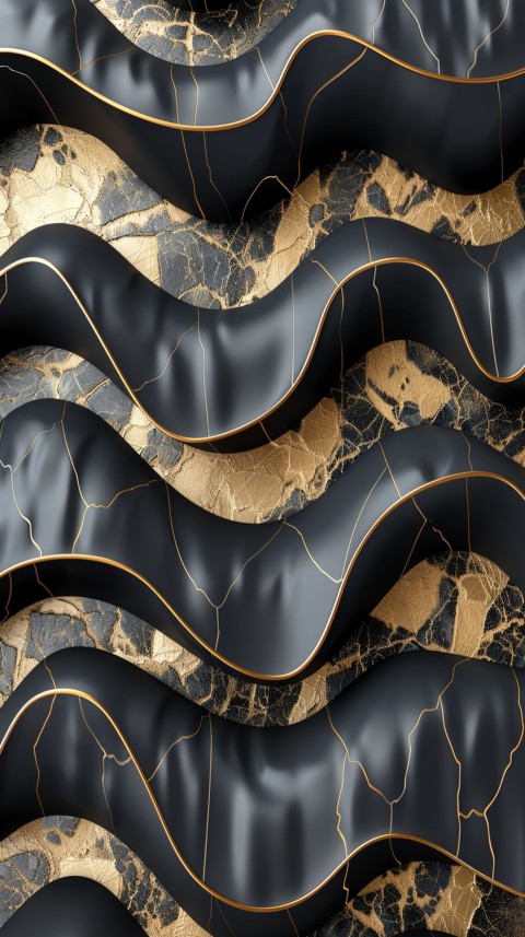 Black and Gold Waves Abstract  Luxury Black & Gold Art Aesthetic (67)