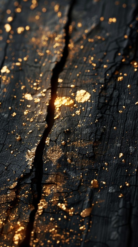 Black wood texture with gold splashes, grunge style aesthetic (39)