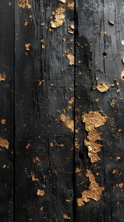 Black wood texture with gold splashes, grunge style aesthetic (25)