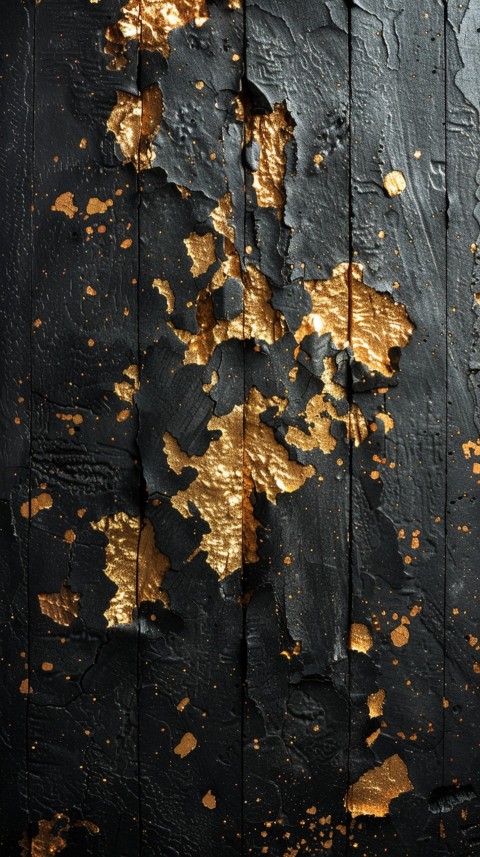 Black wood texture with gold splashes, grunge style aesthetic (46)