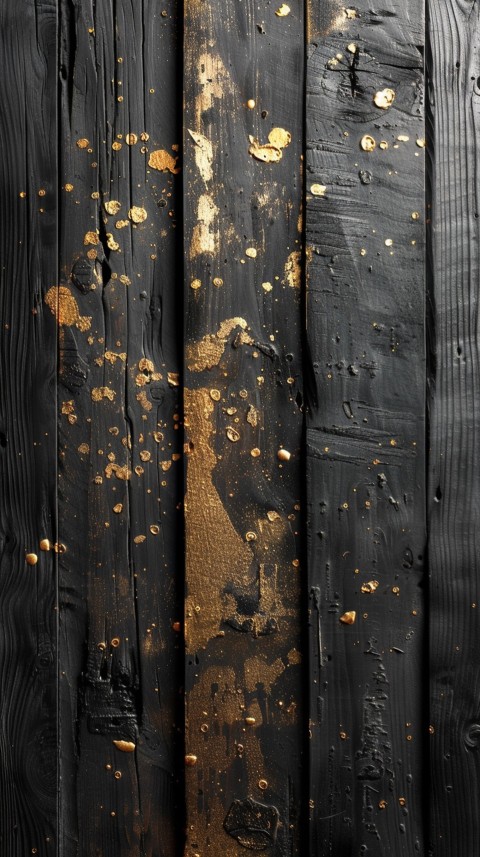 Black wood texture with gold splashes, grunge style aesthetic (5)