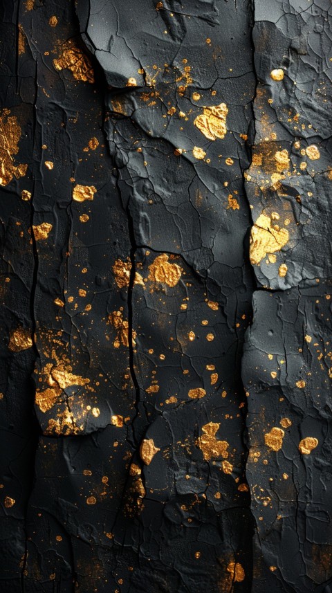 Black wood texture with gold splashes, grunge style aesthetic (2)
