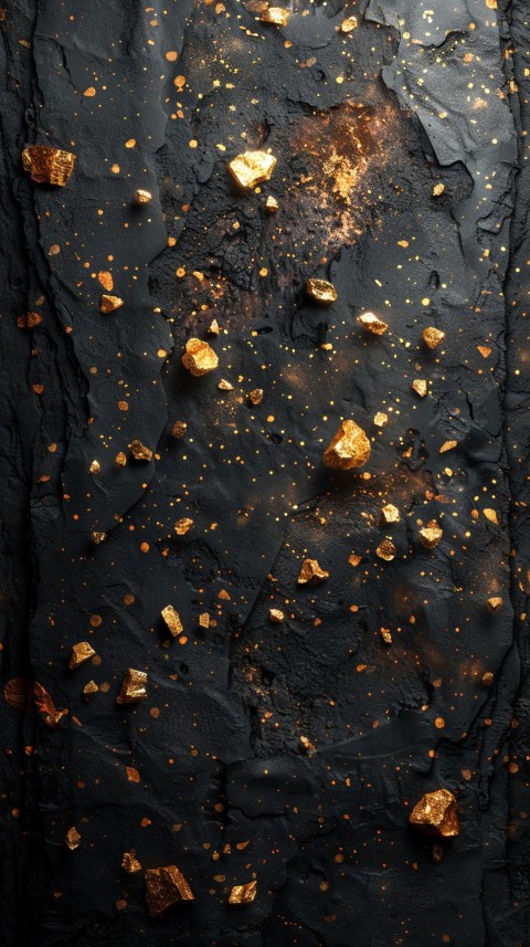 Black wood texture with gold splashes, grunge style aesthetic (6)