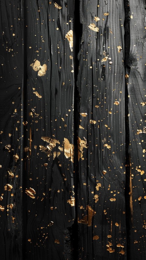 Black wood texture with gold splashes, grunge style aesthetic (10)