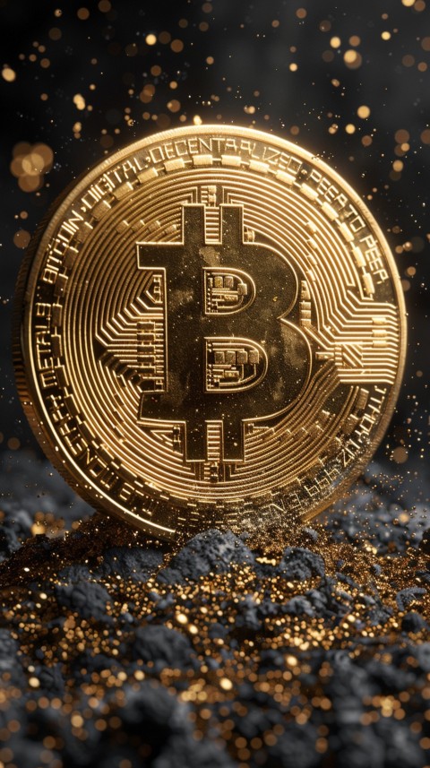 Bitcoin Cryptocurrency Gold Crypto Coin Creative Concept Aesthetic Symbol (484)