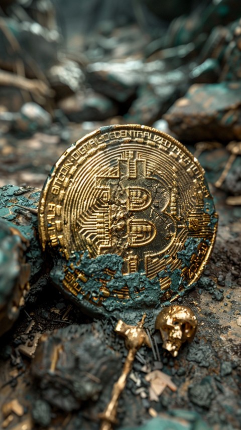 Bitcoin Cryptocurrency Gold Crypto Coin Creative Concept Aesthetic Symbol (1027)